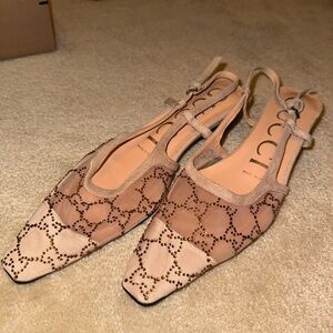 Gucci Beige Mesh Slingback Heels